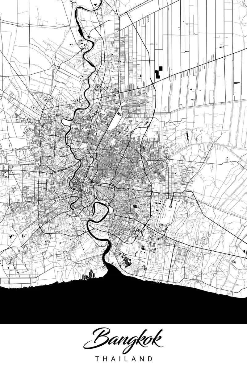 Poster con mappa di Bangkok - Arte murale astratta poster da CityMapPoster