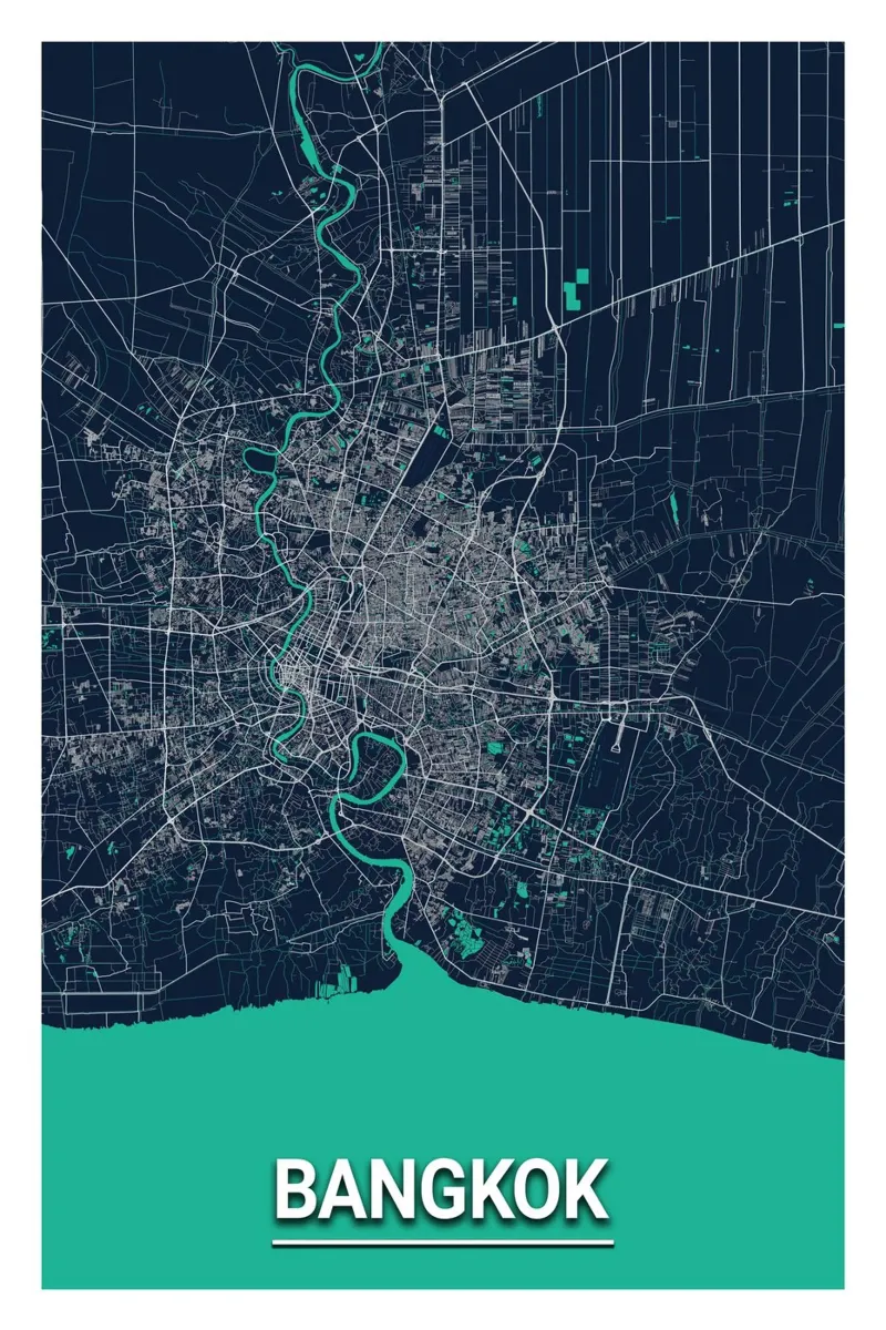 Moderne plattegrond van Bangkok - Minimalistisch ontwerp canvas met Baklijst van CityMapPoster