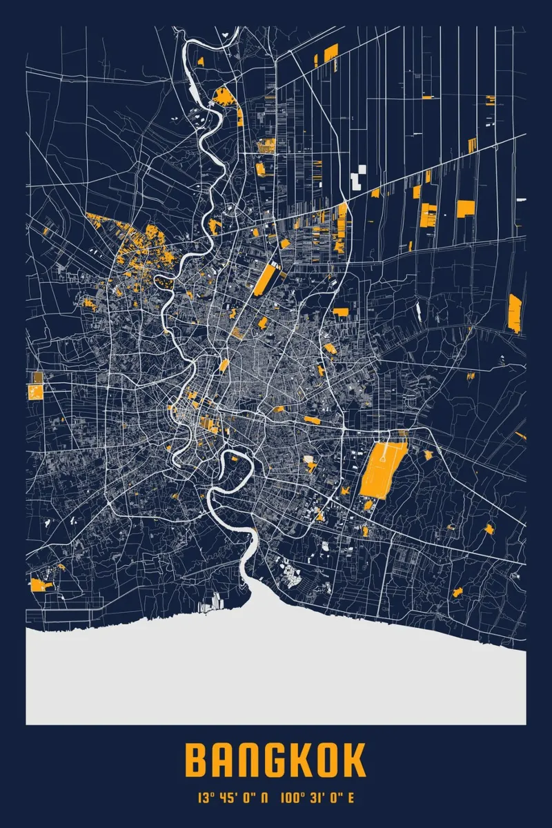 Mappa geometrica di Bangkok - Poster urbano poster da CityMapPoster