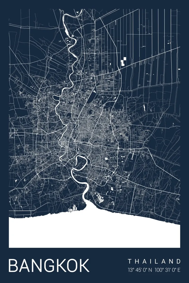 Elegante Bangkok Poster - Abstracte Stadsplattegrond canvas met Baklijst van CityMapPoster