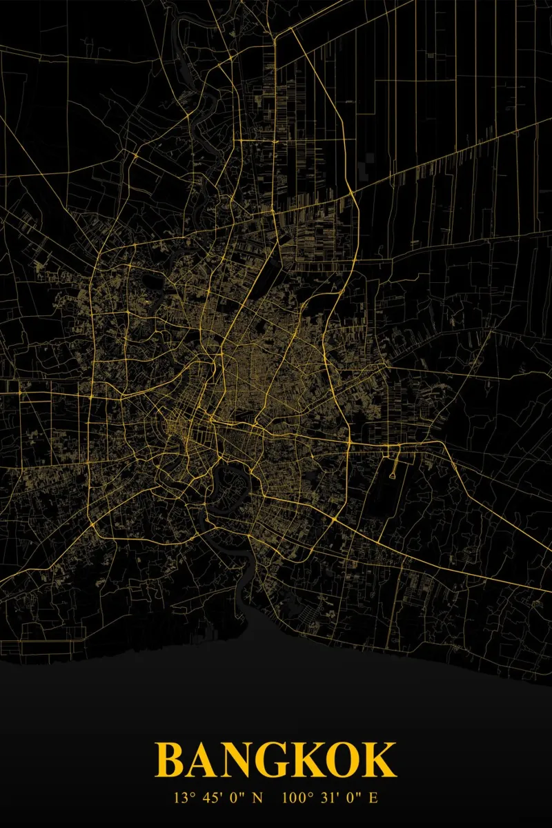 Stedelijk ontwerp: poster met stadsplattegrond van Bangkok canvas met Baklijst van CityMapPoster