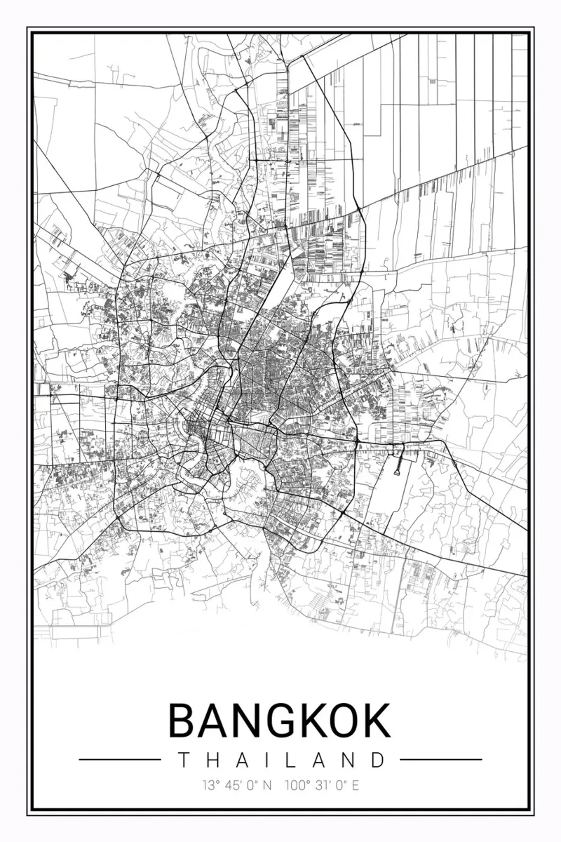 Murale di Bangkok - Mappa minimalista della città poster da CityMapPoster