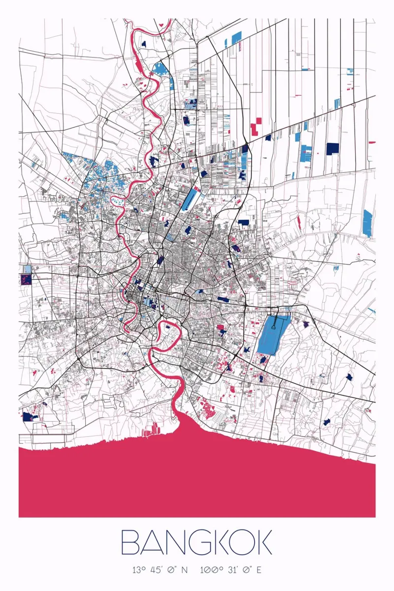 Poster con mappa della città di Bangkok - Urban Chic poster da CityMapPoster
