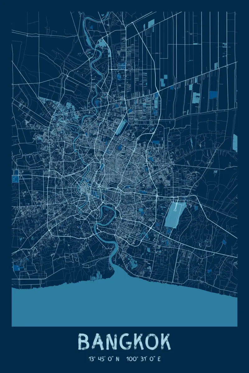 Abstract Bangkok map - poster for your home canvas with Floater frame by CityMapPoster