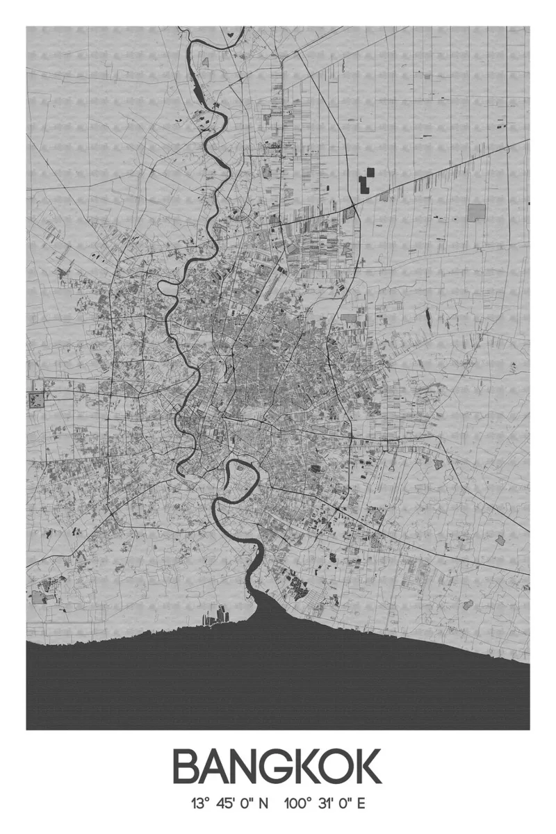 Kunstposter Bangkok - Stadsplattegrond in modern ontwerp canvas met Baklijst van CityMapPoster