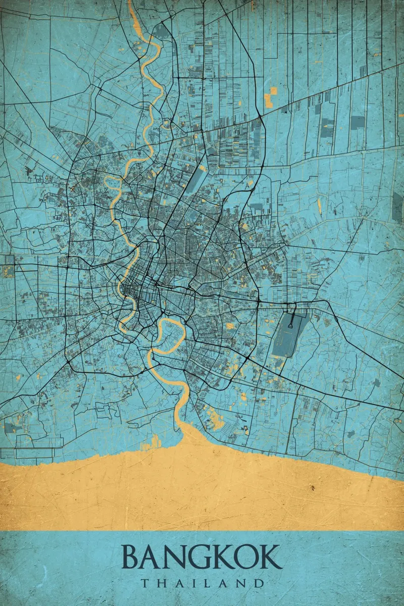 Mappa retrò della città di Bangkok carta hahnemühle da CityMapPoster