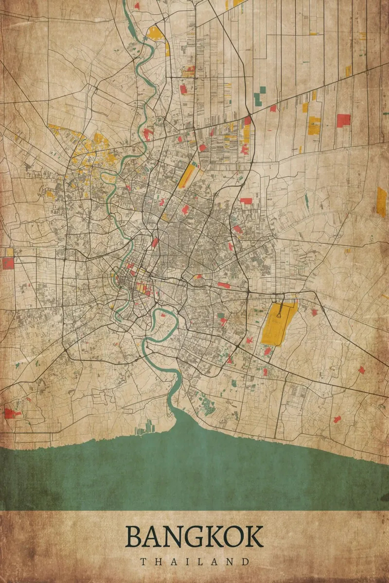 Poster con mappa retrò di Bangkok carta hahnemühle da CityMapPoster