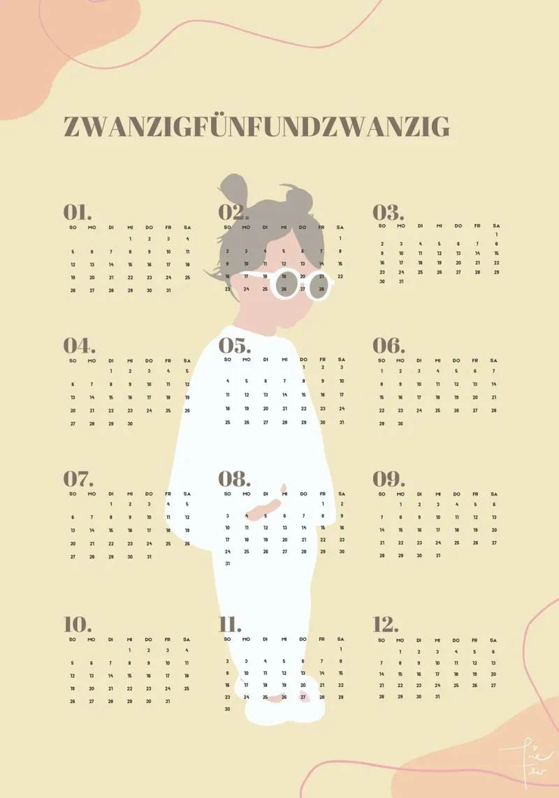 LOLA illustrated wall calendar 2025 - German version alu-dibond by Tine Taler