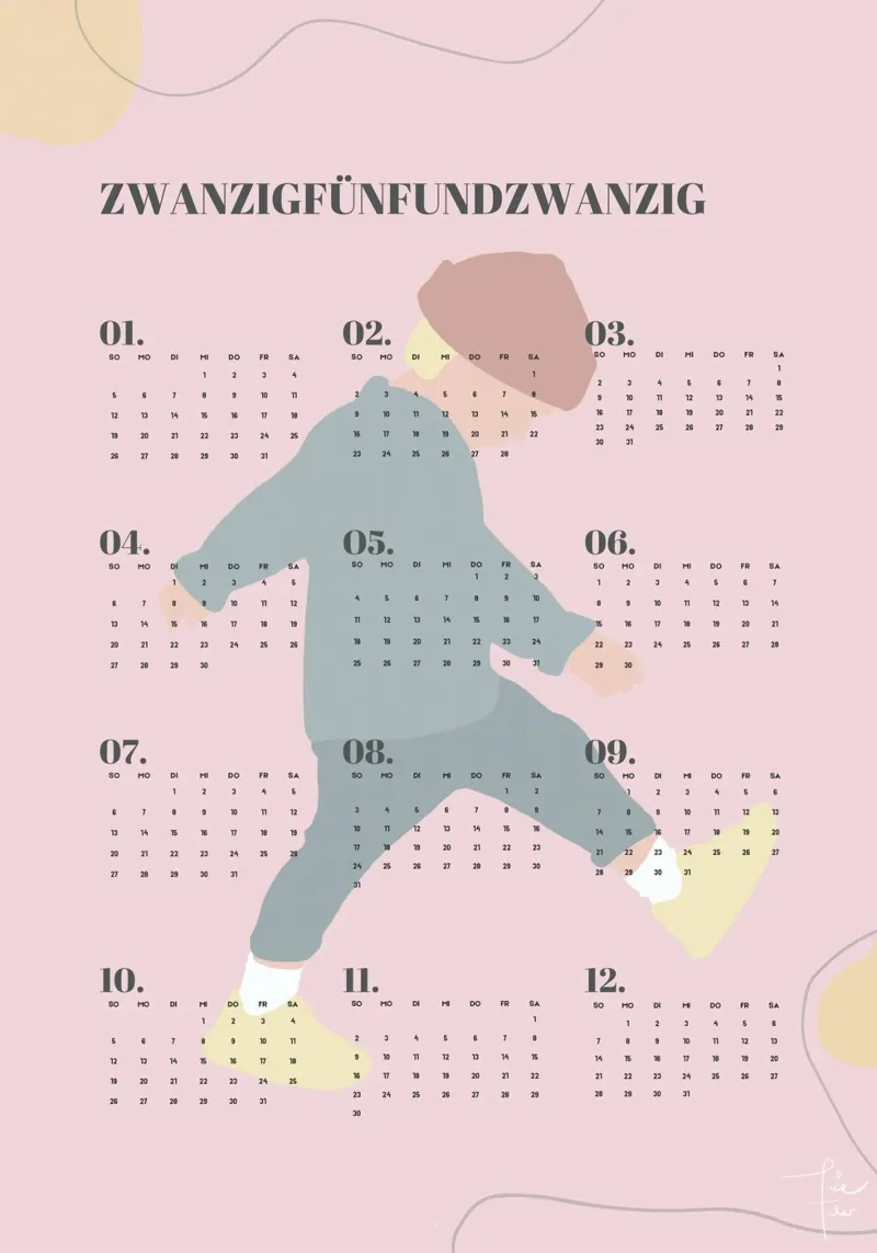 TAMO calendario de pared ilustrado 2025 - versión alemana aluminio dibond de Tine Taler