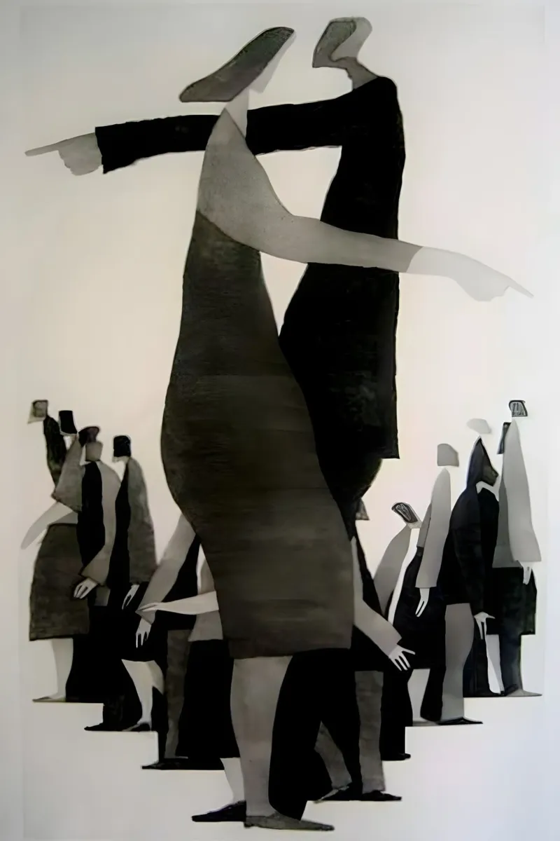 Deux figures en mouvement - Art mural abstrait poster avec cadre en plastique de Kunst und Kontrast
