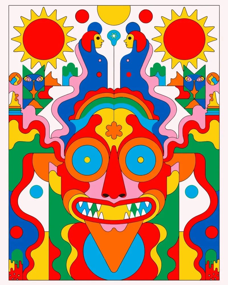Arte popolare tribale e colorata poster con telaio in legno da Signorino