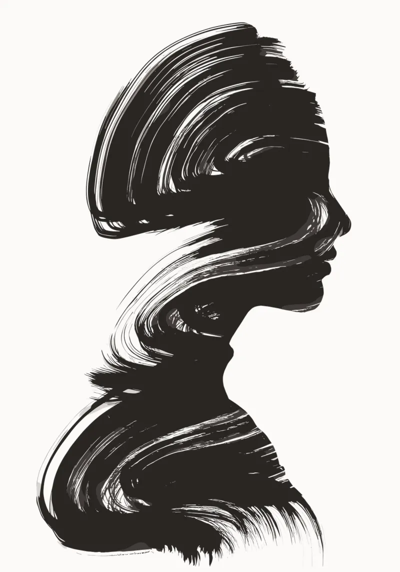 Vloeiend silhouet - Abstracte monochrome kunst canvas met Baklijst van Kunst und Kontrast