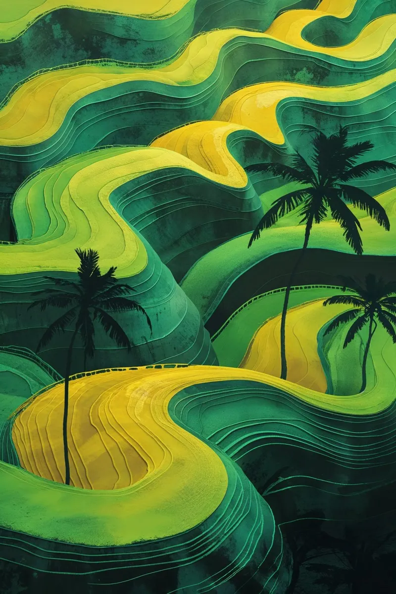 Golden Waves of Green Terraces Alu-Dibond von AlbertKlee
