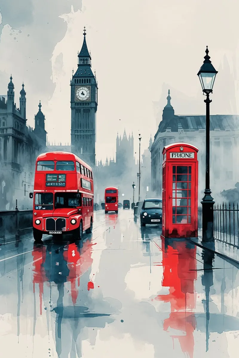 London Rain: Iconic Red carta hahnemühle da AlbertKlee