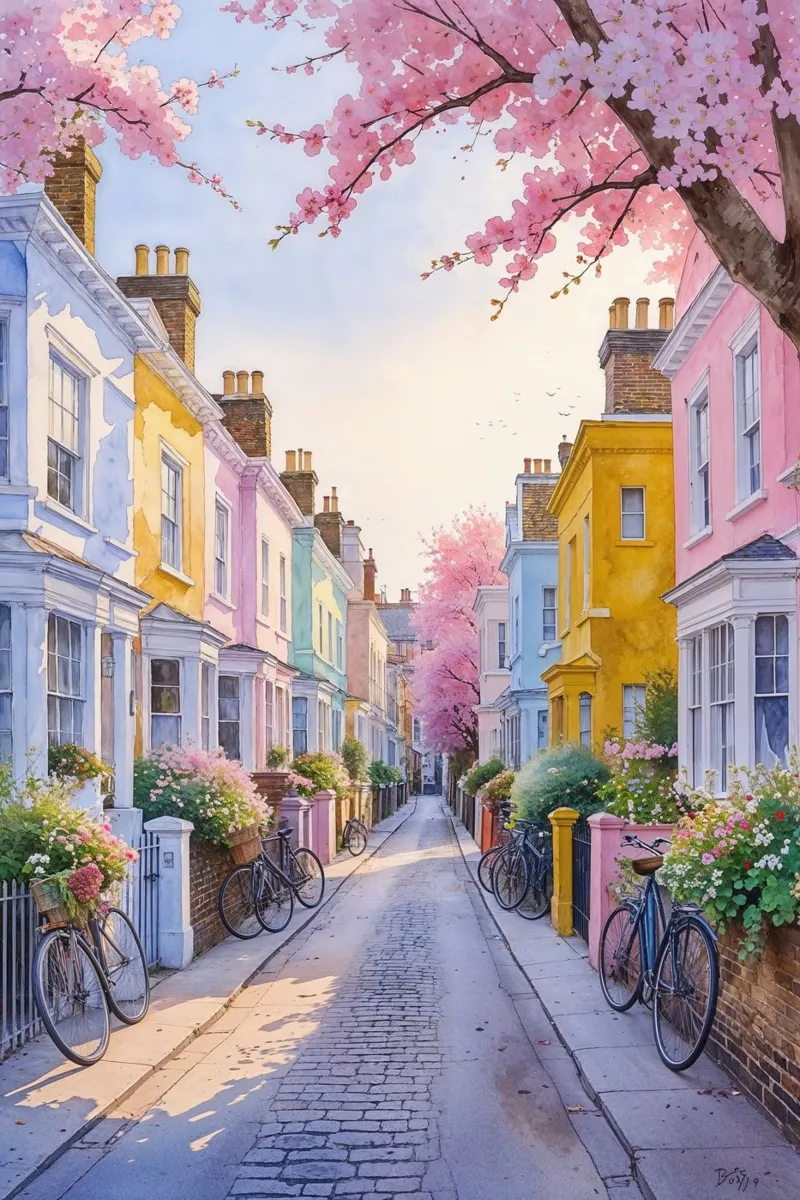 Pastel Streets of Notting Hill acrylic glass by AlbertKlee