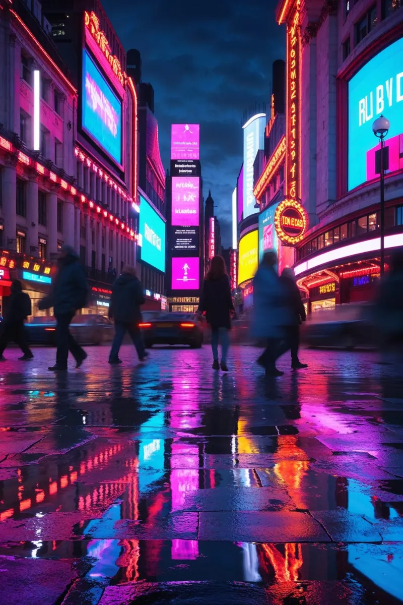 Piccadilly Circus in Neon Glow carta hahnemühle da AlbertKlee