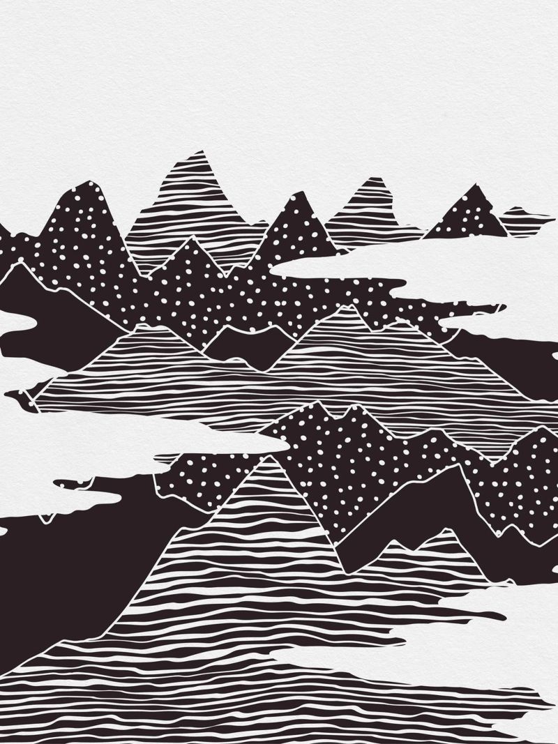 Monochrome abstrakte Berglandschaft Illustration Poster von kookiepixel
