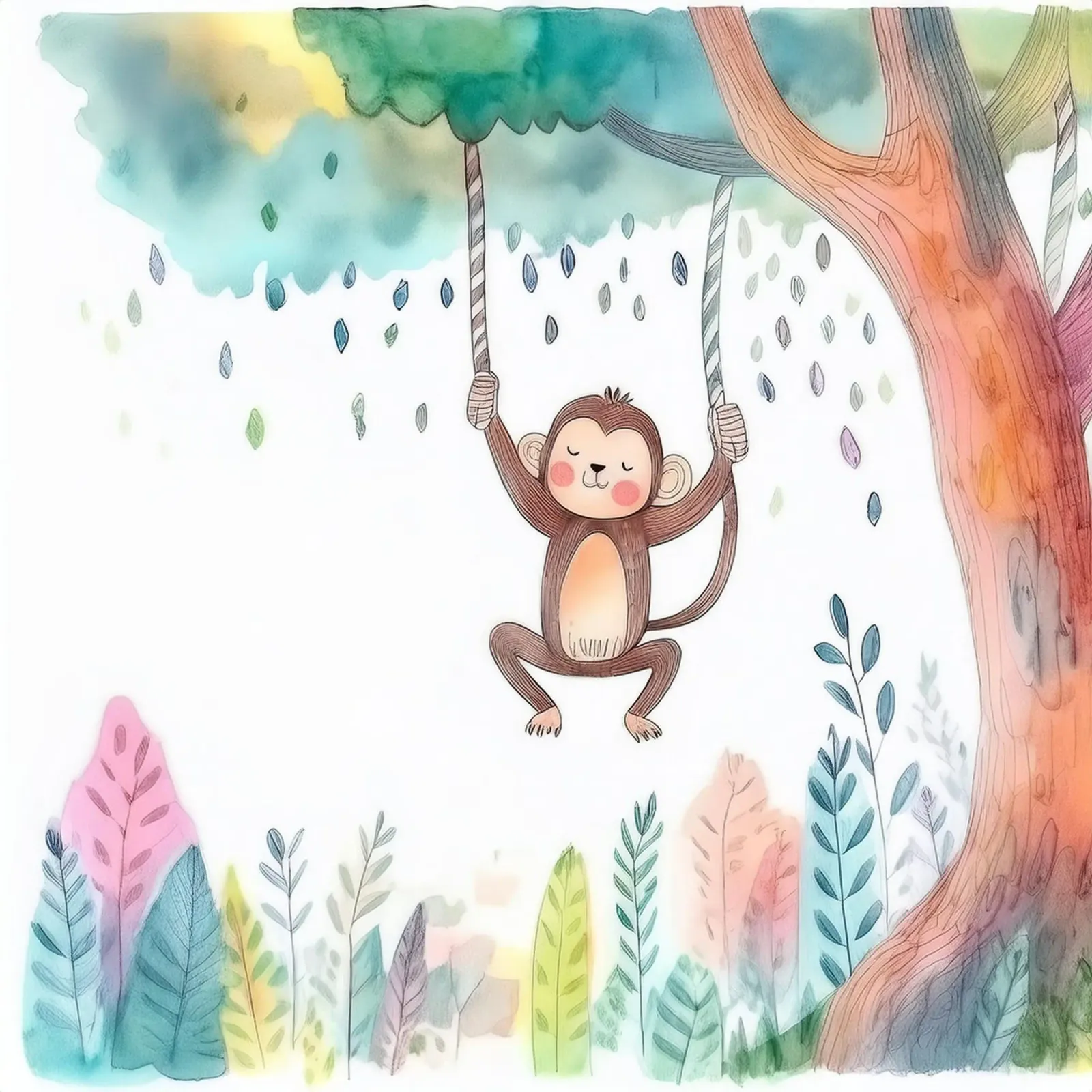 Verspielter Affe schwingt im Dschungel - Skurrile Kinderzimmer Kunst Poster mit Kunststoffrahmen von HoneyDesignsByK