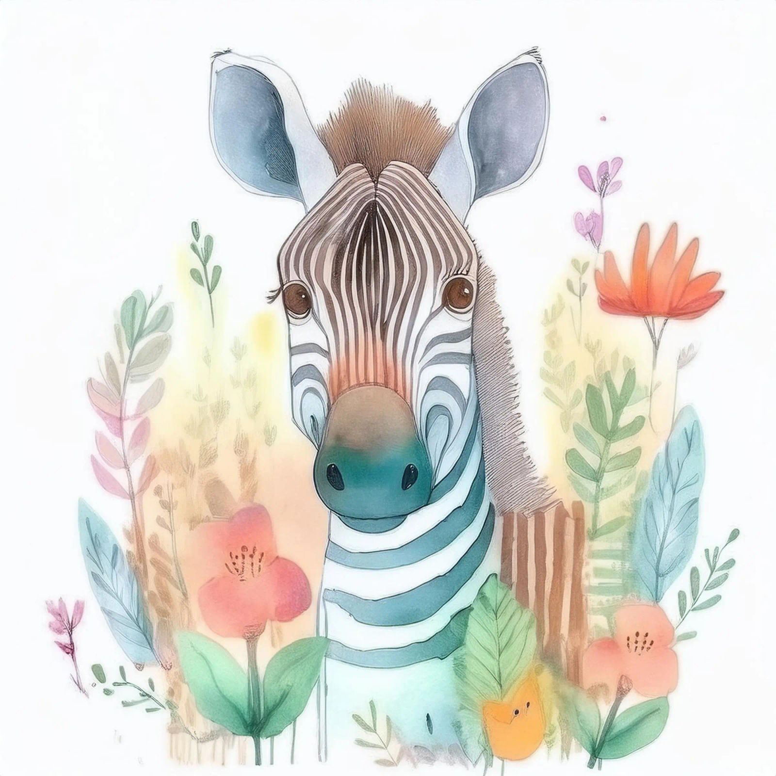 Skurriles Zebra im Blumenwunderland - Kinderzimmer Wandkunst Poster von HoneyDesignsByK