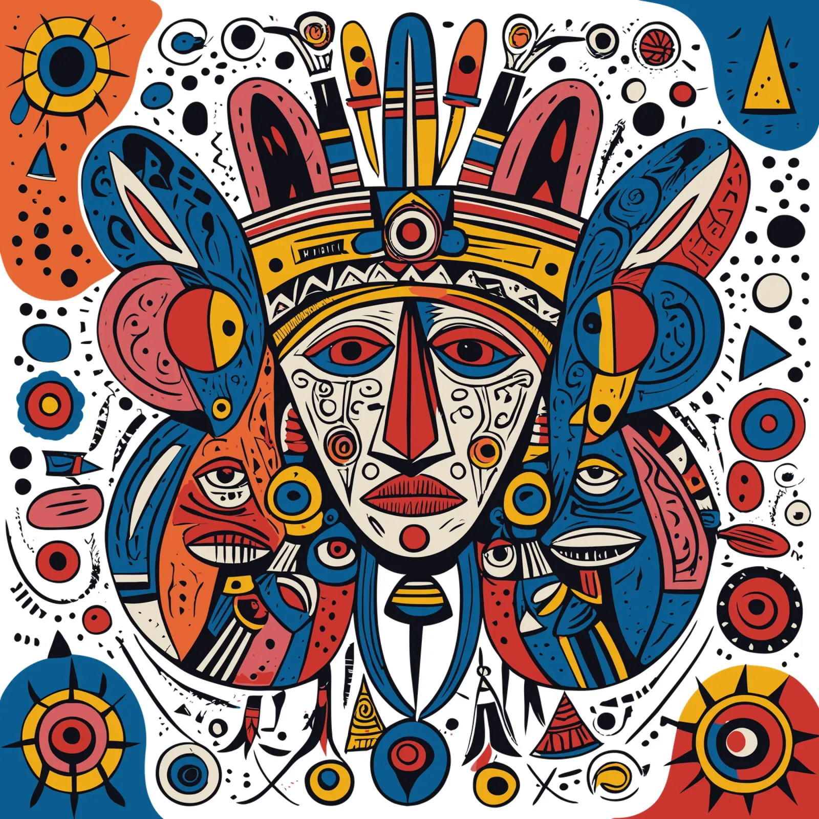 Aztec Mask Graffiti Art poster with aluminum frame by Signorino
