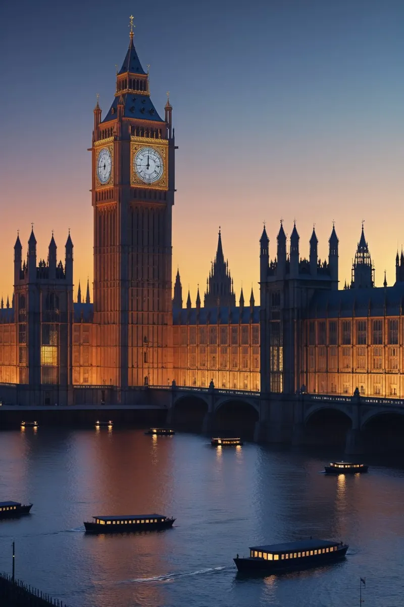Big Ben Reflected: A Majestic Evening Scene alluminio dibond da AlbertKlee