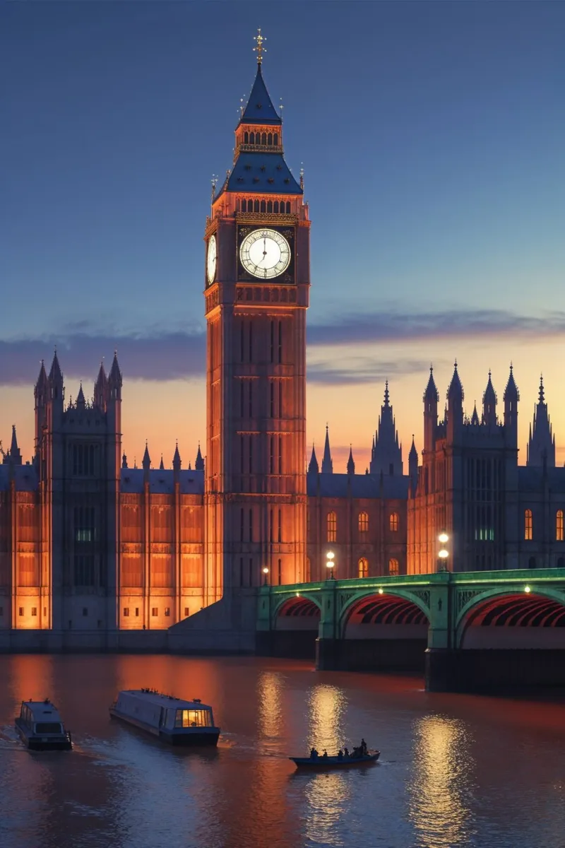 Big Ben and Westminster Bridge: Twilight Glow plexiglass da AlbertKlee