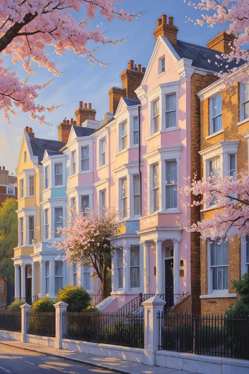 Blossom-Lined Streets of Notting Hill acrylic glass by AlbertKlee