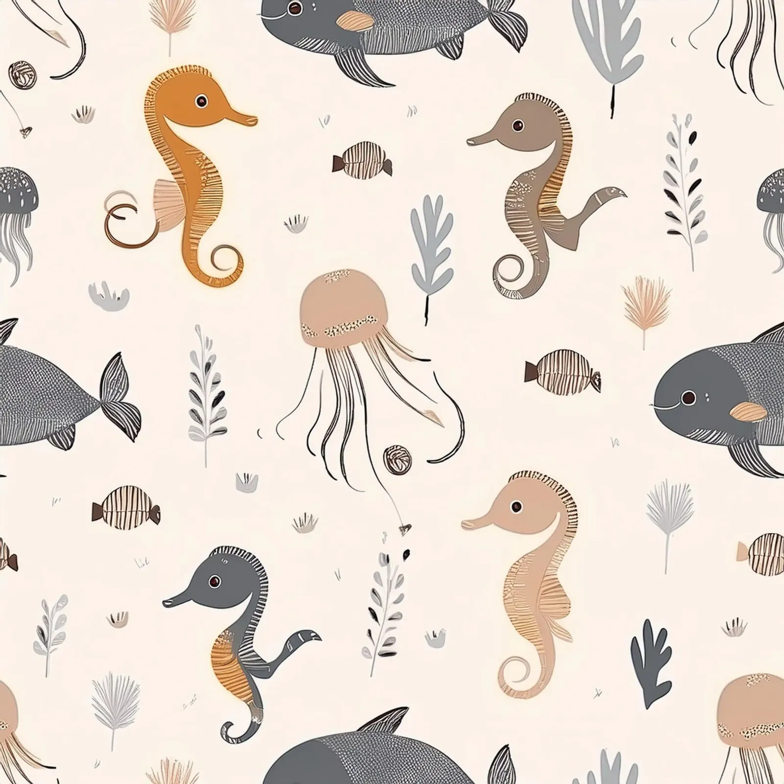 Unterwasser-Abenteuer-Muster - Verspieltes Meeresleben Wandkunst Leinwand mit Schattenfugenrahmen von HoneyDesignsByK