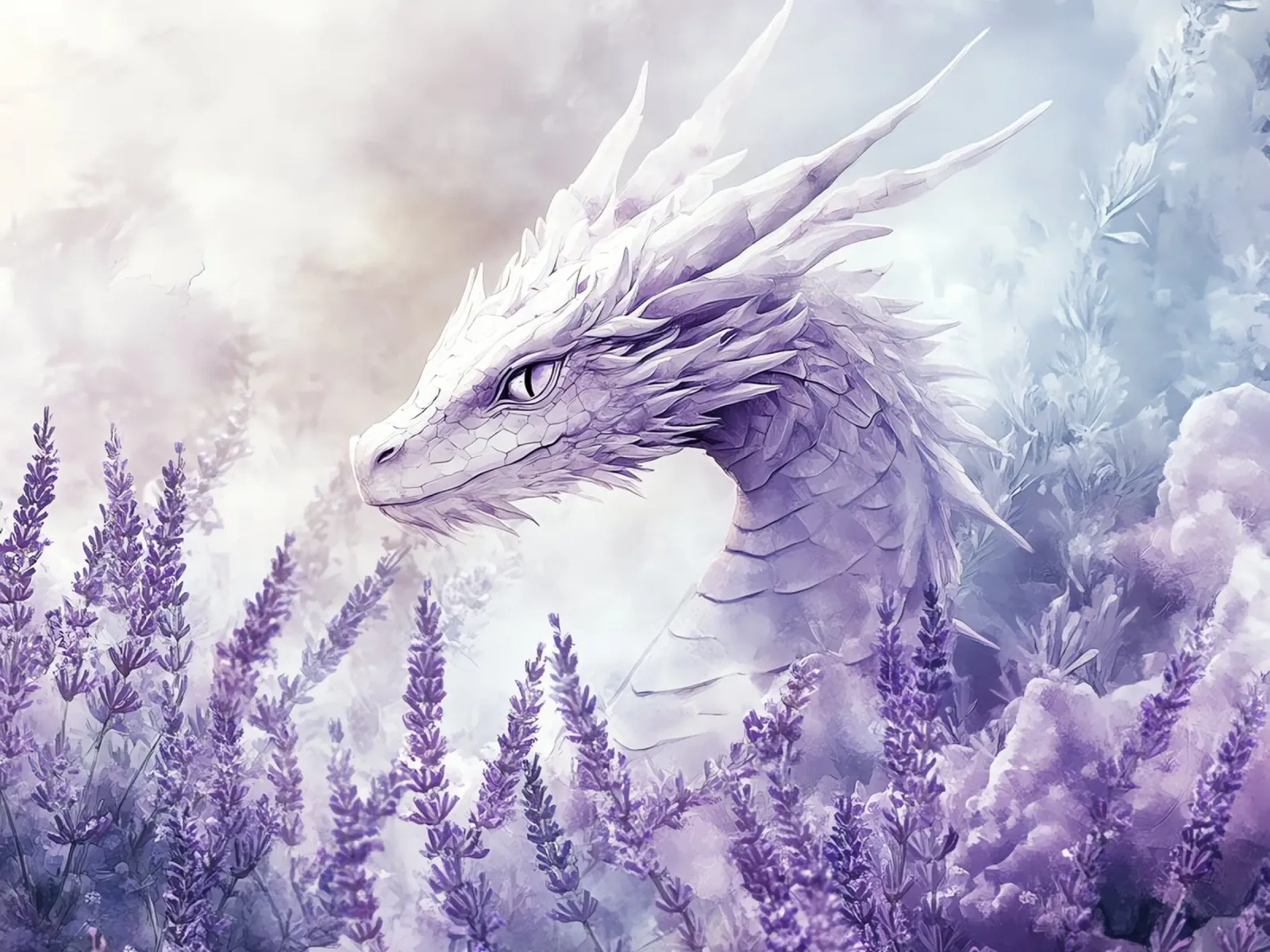 Dragón de Lavanda: Protector de los Campos Sagrados poster con marco de madera de Théïa's Fantasia World