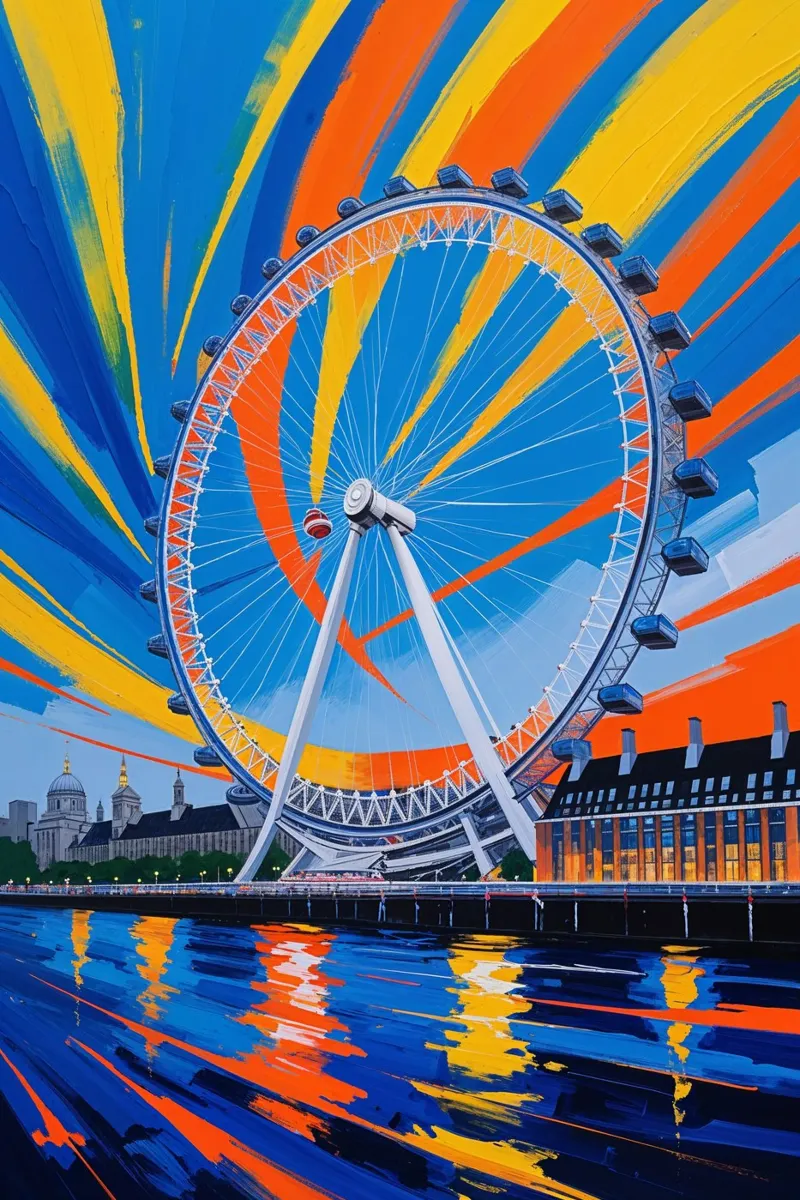 Abstract Artwork of the London Eye in Full Motion poster con telaio in plastica da AlbertKlee