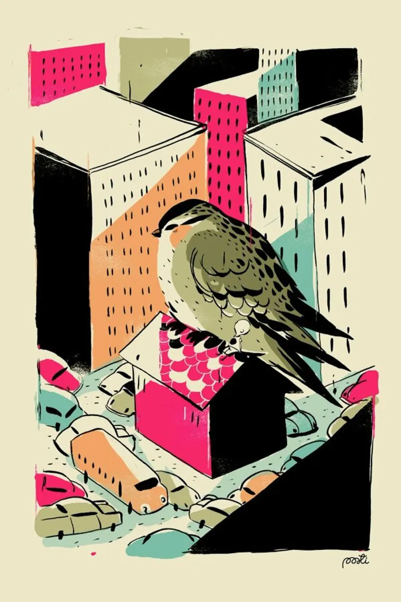 Giants Birdy poster con telaio in legno da Pietari Posti