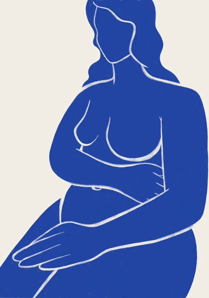 Embrace of Serenity - Blue Abstract Nude Art poster with aluminum frame by kookiepixel