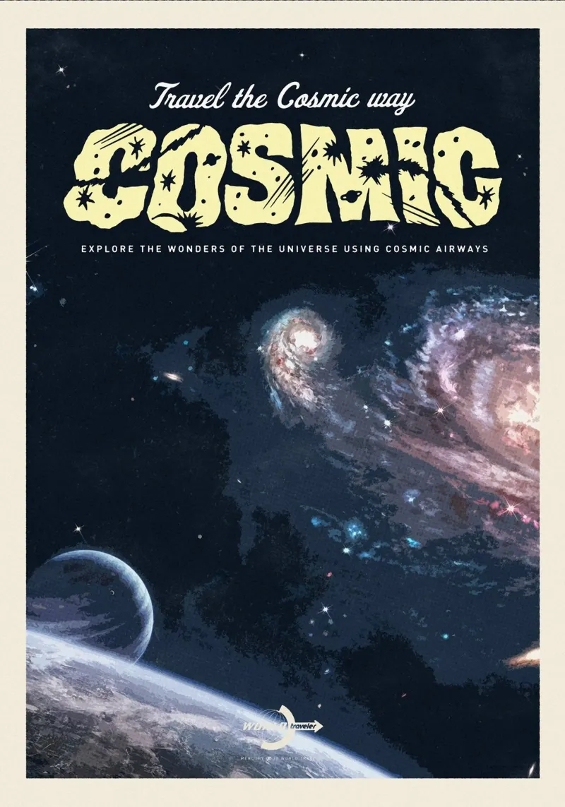 Viaggiare sulla via cosmica poster con telaio in plastica da Mercury Club