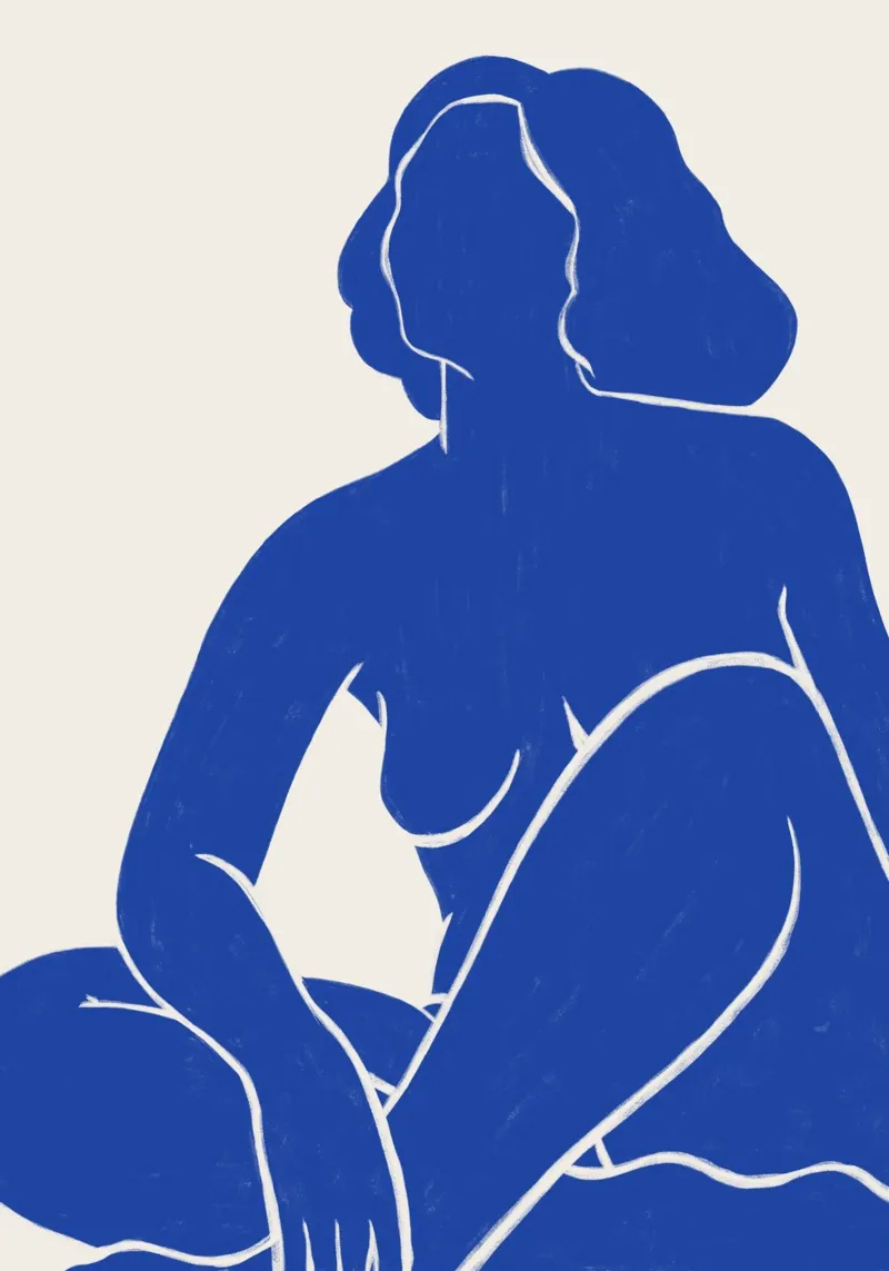 Gracia equilibrada en azul - Impresión abstracta de un desnudo metacrilato de kookiepixel