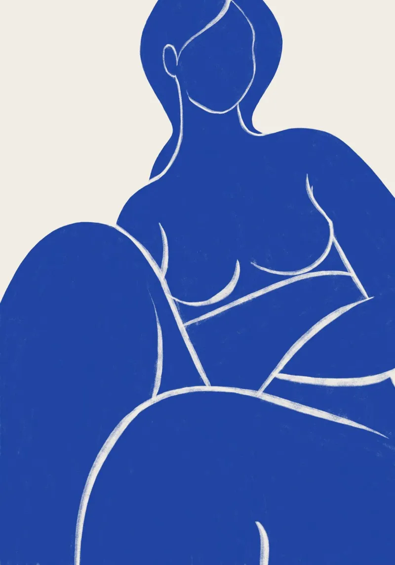 Serene contour in blauw - Abstract naakt kunstdruk canvas van kookiepixel