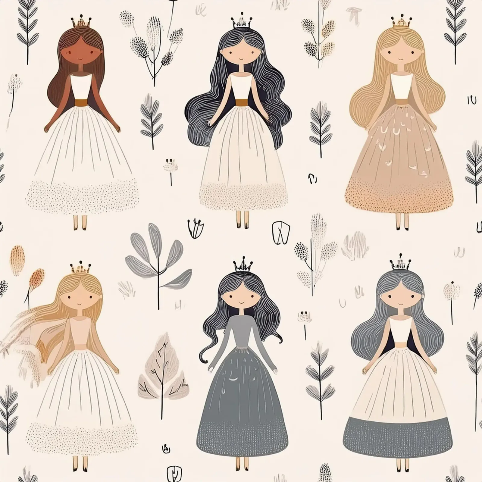 Whimsical Princess Pattern – Fairytale Wall Art for Kids canvas with Floater frame by HoneyDesignsByK