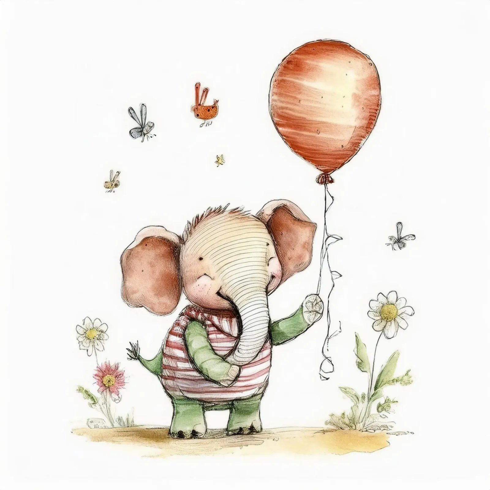 Whimsical Baby Elephant with Balloon – Nursery Wall Art hahnemühle by HoneyDesignsByK