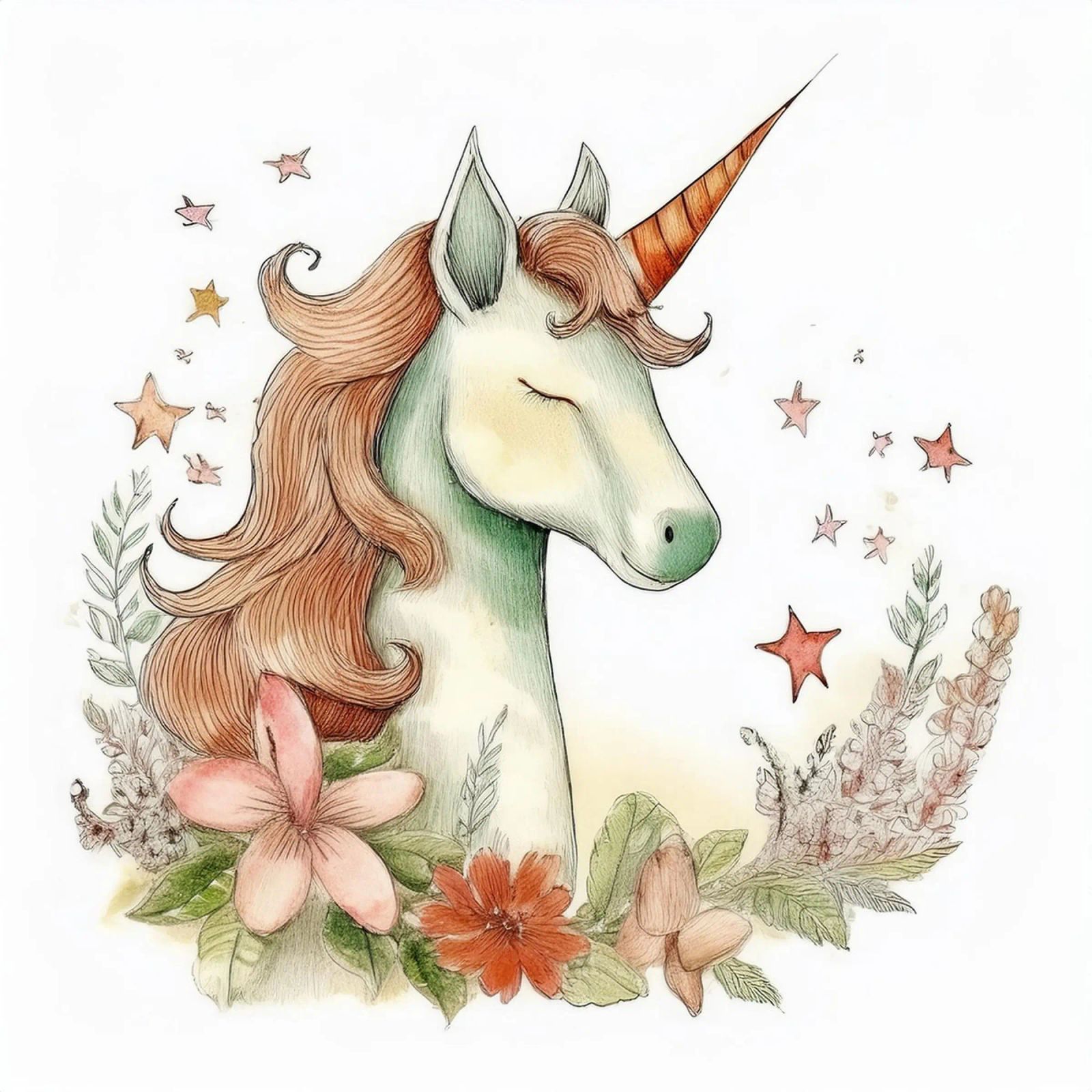 Verzaubertes Einhorn mit Blumen - Fantasy Nursery Art Poster von HoneyDesignsByK