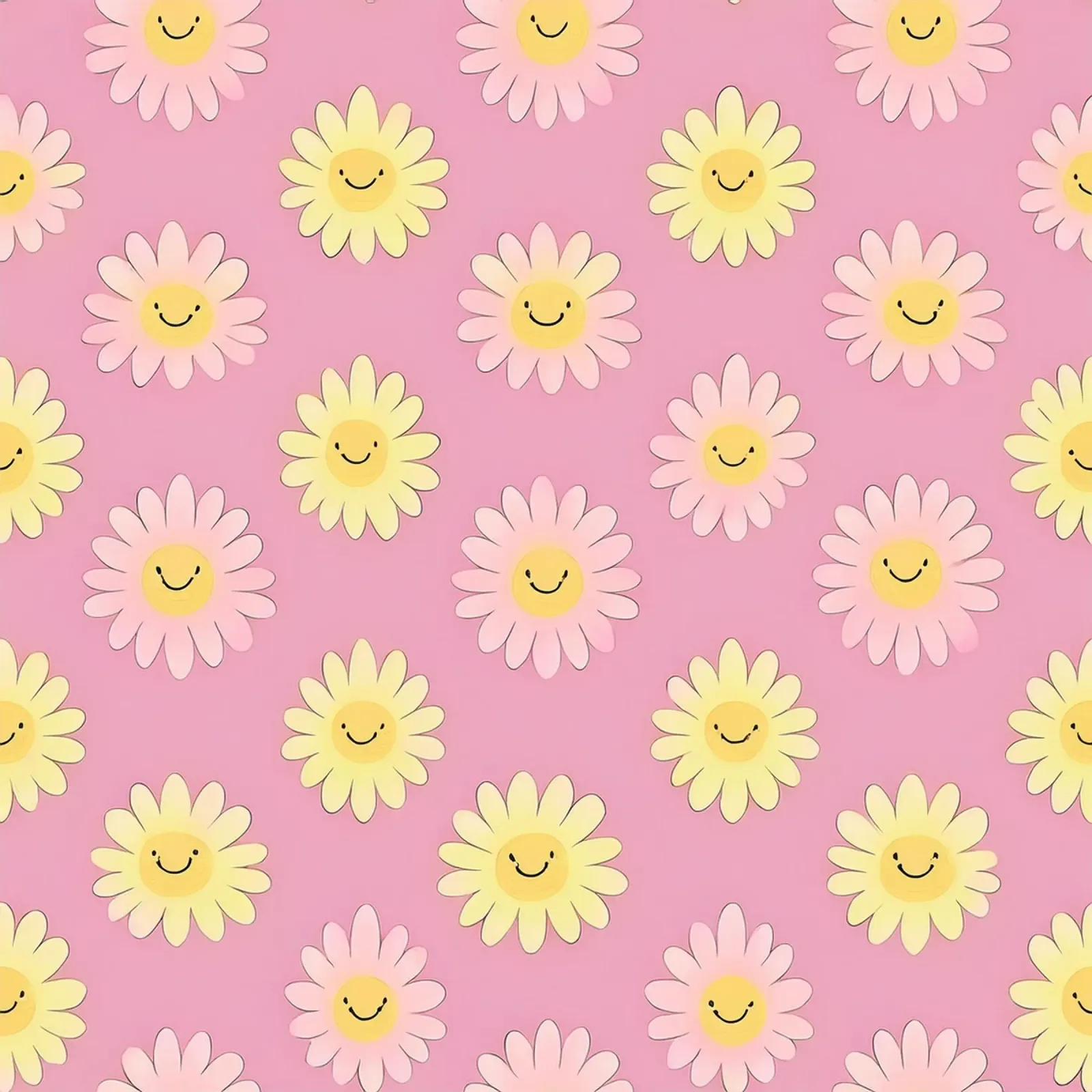 Smiley Flower Pattern – Playful Wall Art Print canvas by HoneyDesignsByK