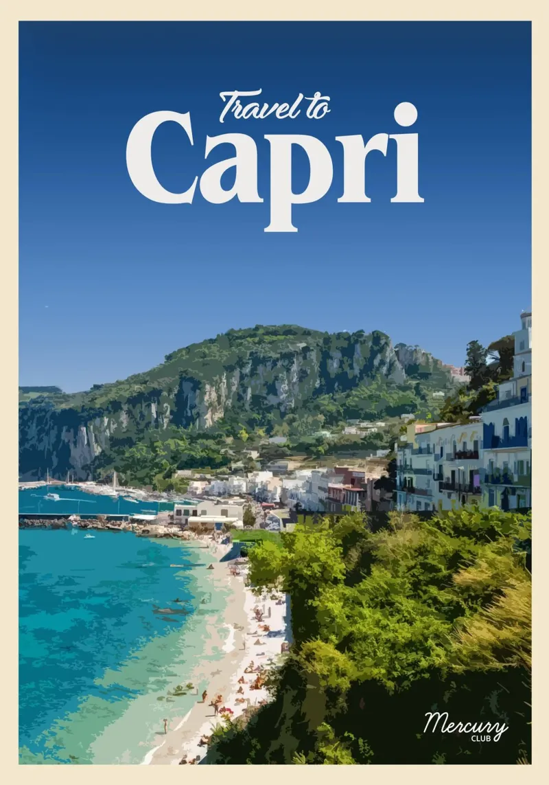 Viaggio a Capri poster con telaio in alluminio da Mercury Club