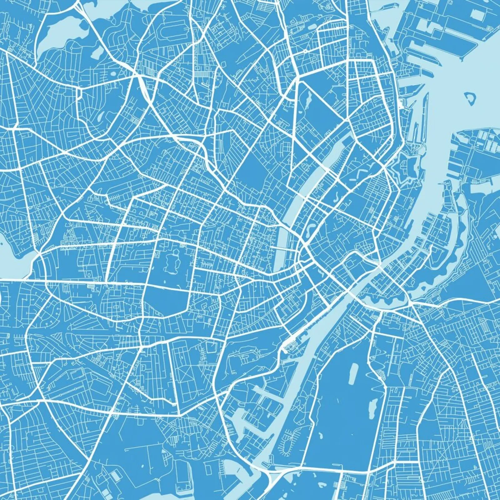 Copenhagen Blue poster avec cadre en bois de Urban Maps