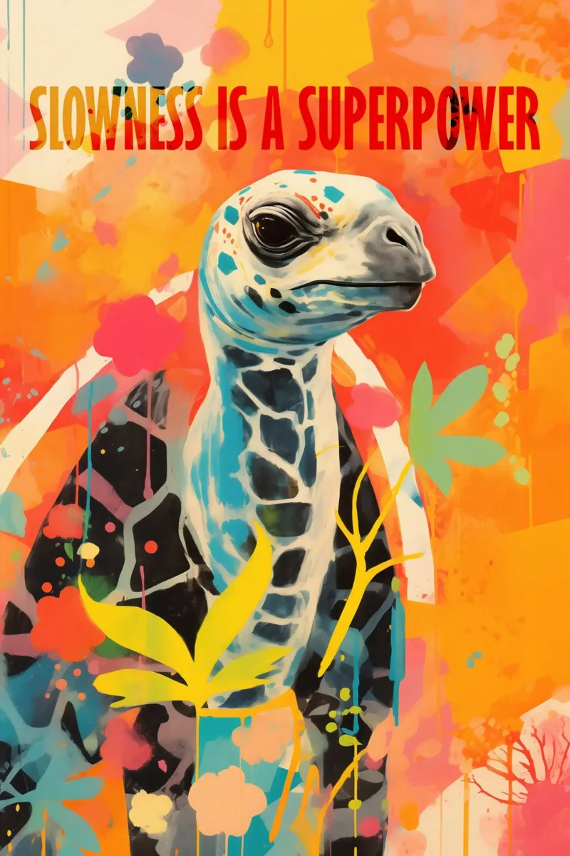 La lentezza è un superpotere | Turtle Graffiti poster con telaio in alluminio da Autofocus