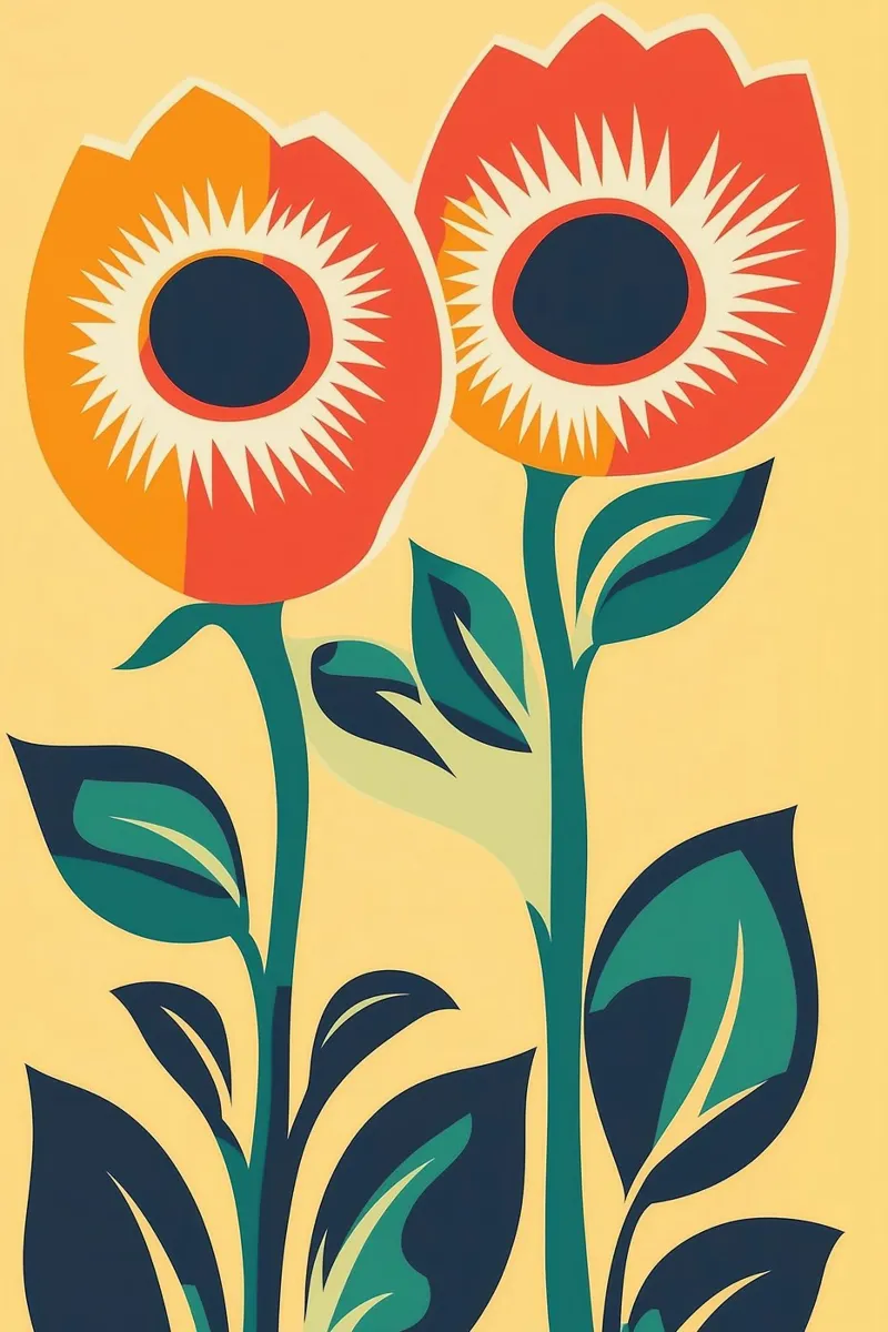 Gefährliche 70er Jahre Blumen | Stillleben Poster mit Holzrahmen von Autofocus