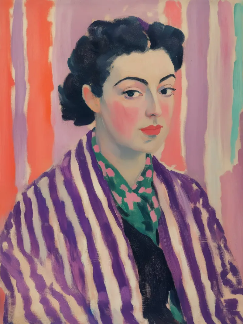 Ritratto di donna in viola | Quadro ispirato a Matisse alluminio dibond da Autofocus