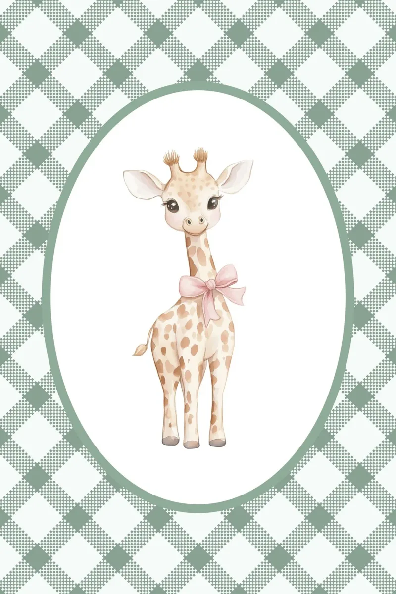 Baby Giraffa con fiocco rosa carta hahnemühle da Jungle Joy Art
