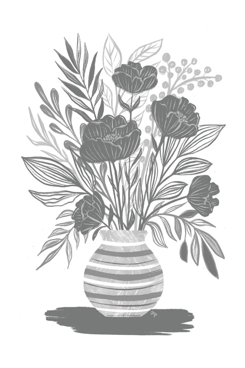 Grey Kitchen Flowers poster with wooden frame by Martina