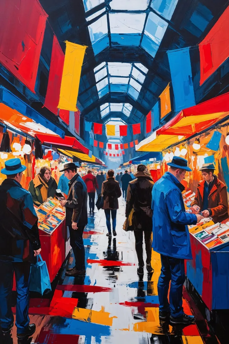 An Expressionist View of Camden Market’s Charm poster con telaio in legno da AlbertKlee