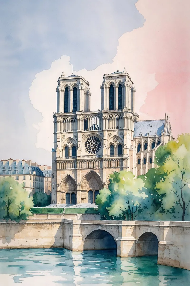 Gothic Grace: Notre Dame in Pastels alluminio dibond da AlbertKlee