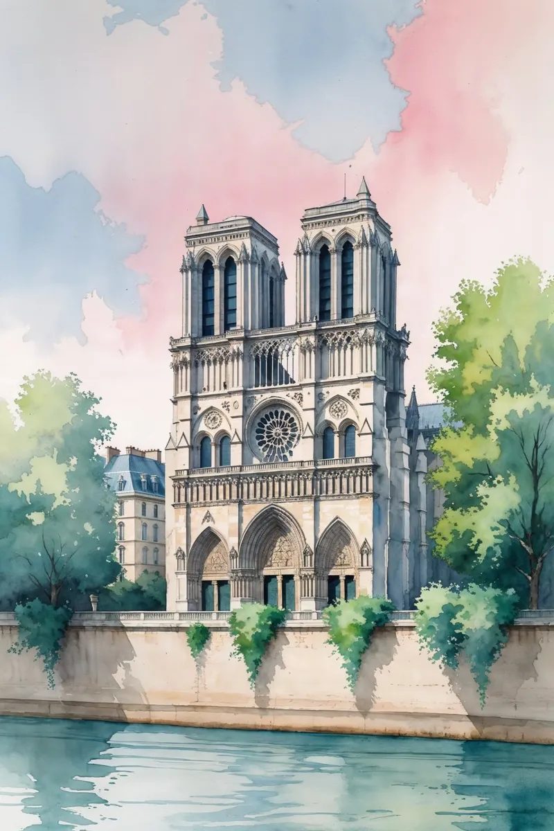 Notre Dame in Soft Watercolor Shades alluminio dibond da AlbertKlee