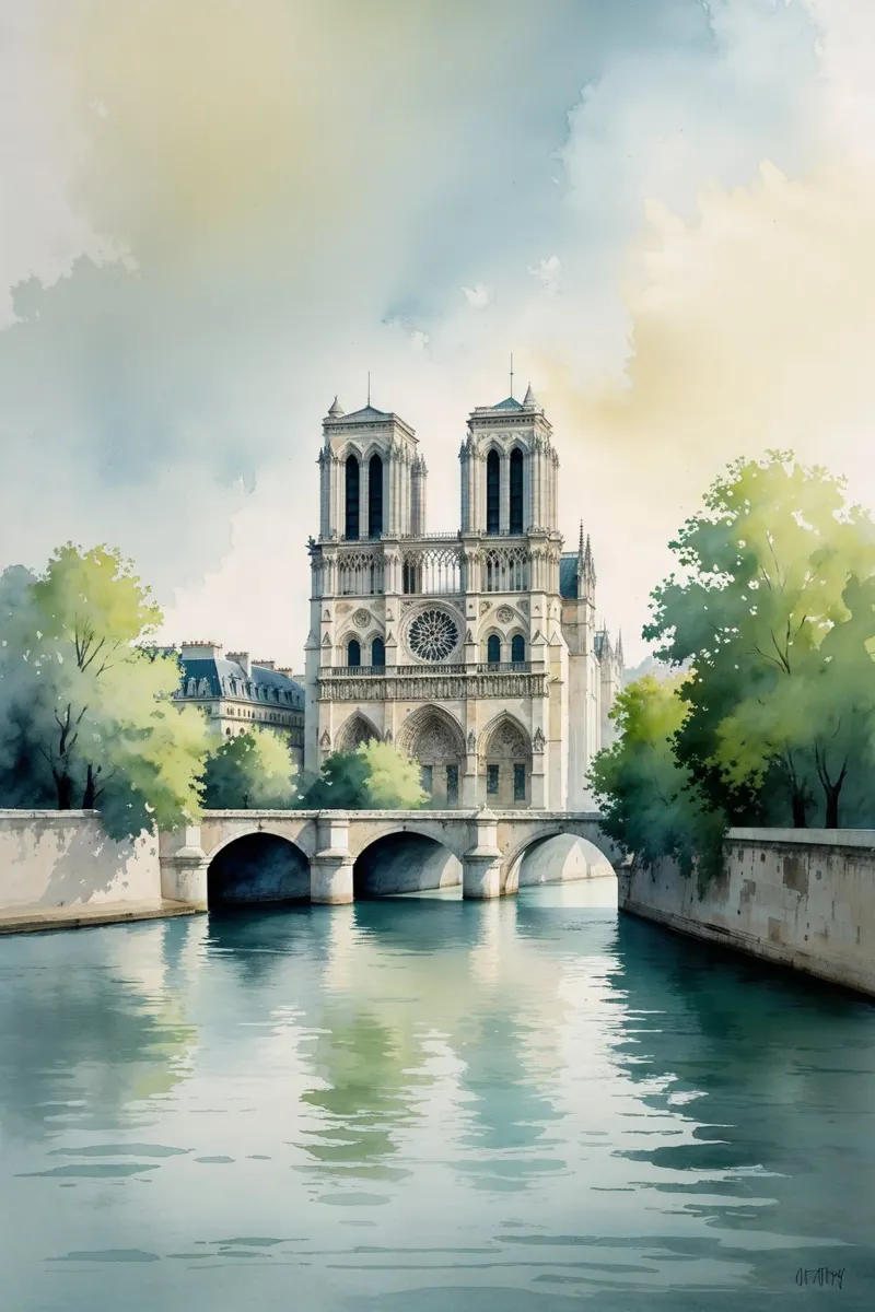 Golden Hour on the Seine poster con telaio in legno da AlbertKlee